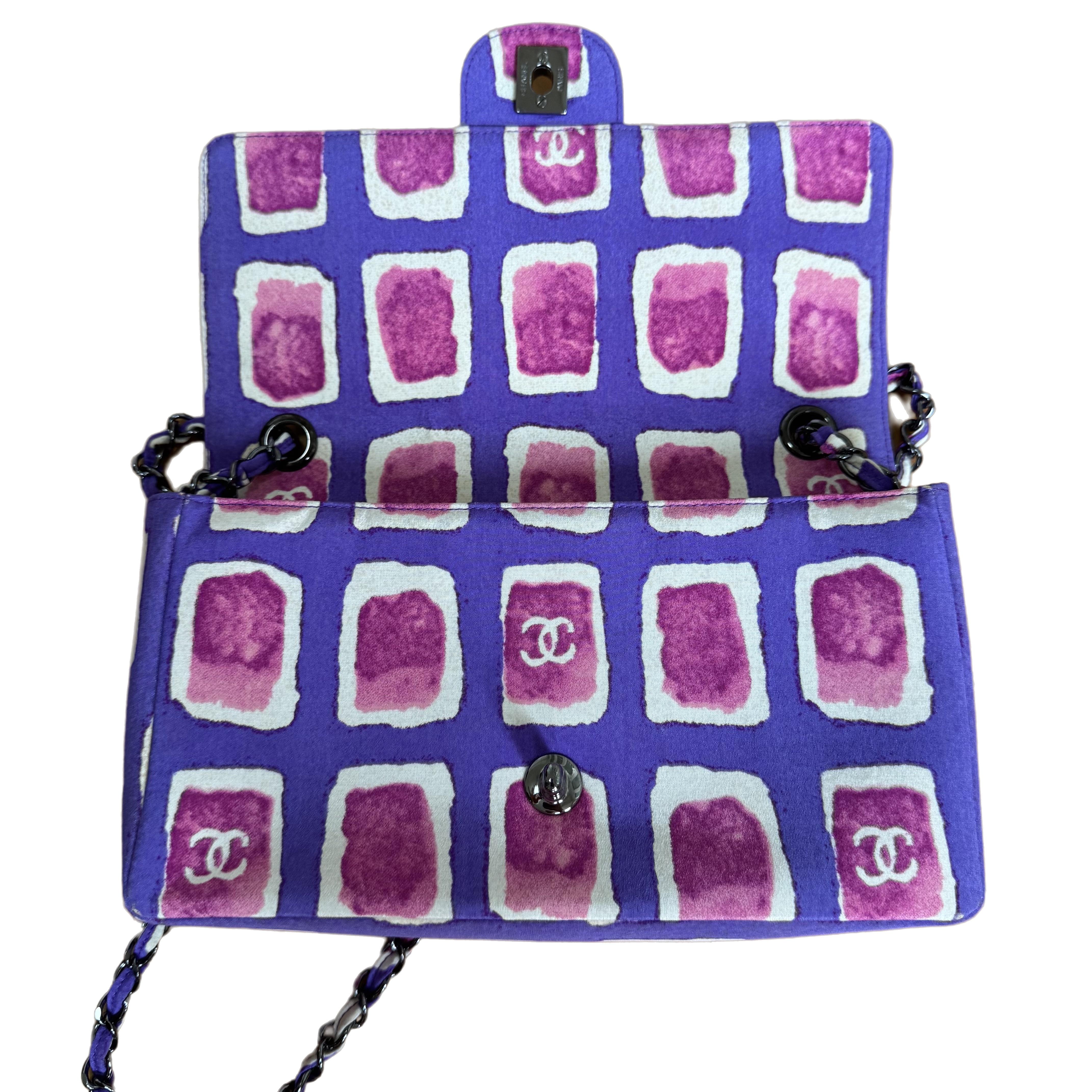 Chanel - Sac à bandoulière à rabat Frame violet rose tissu 2000-2002 chaîne unique en vente 2