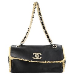 Chanel Flap Shoulder Bag Leather with Raffia Medium