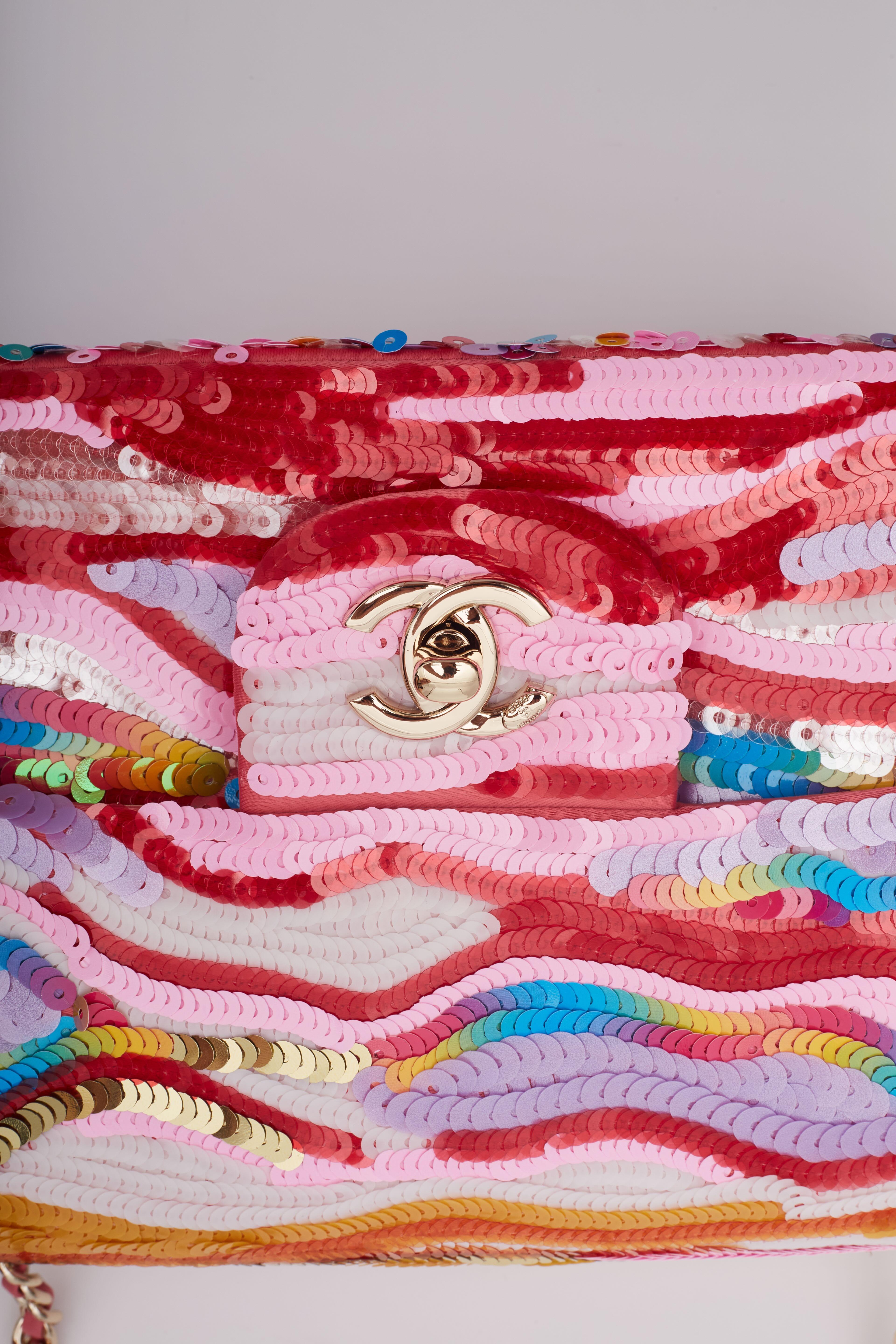 Chanel Flap Symphony Embroidered Satin Small Flap Bag Pink 6