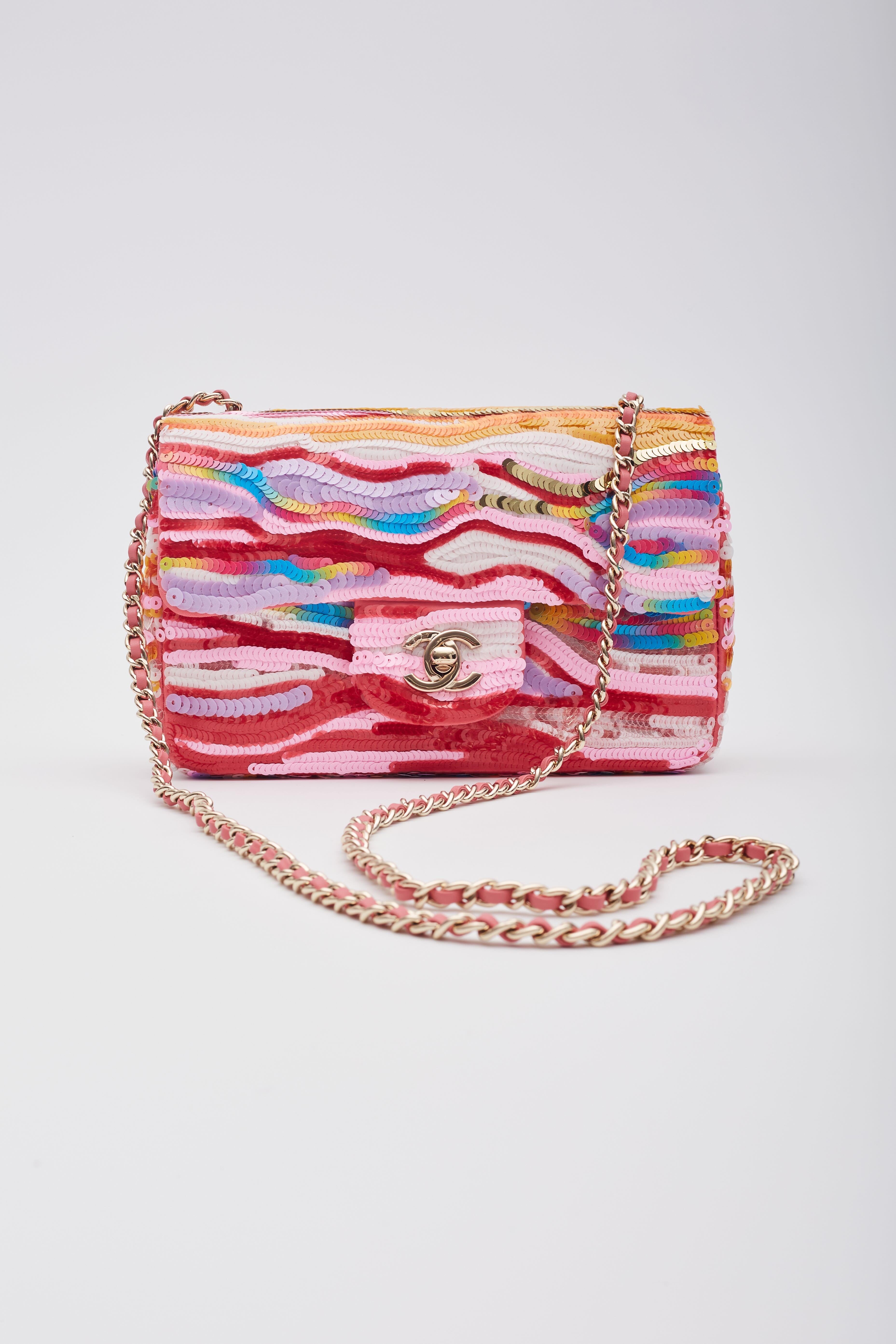 Chanel Flap Symphony Embroidered Satin Small Flap Bag Pink 7