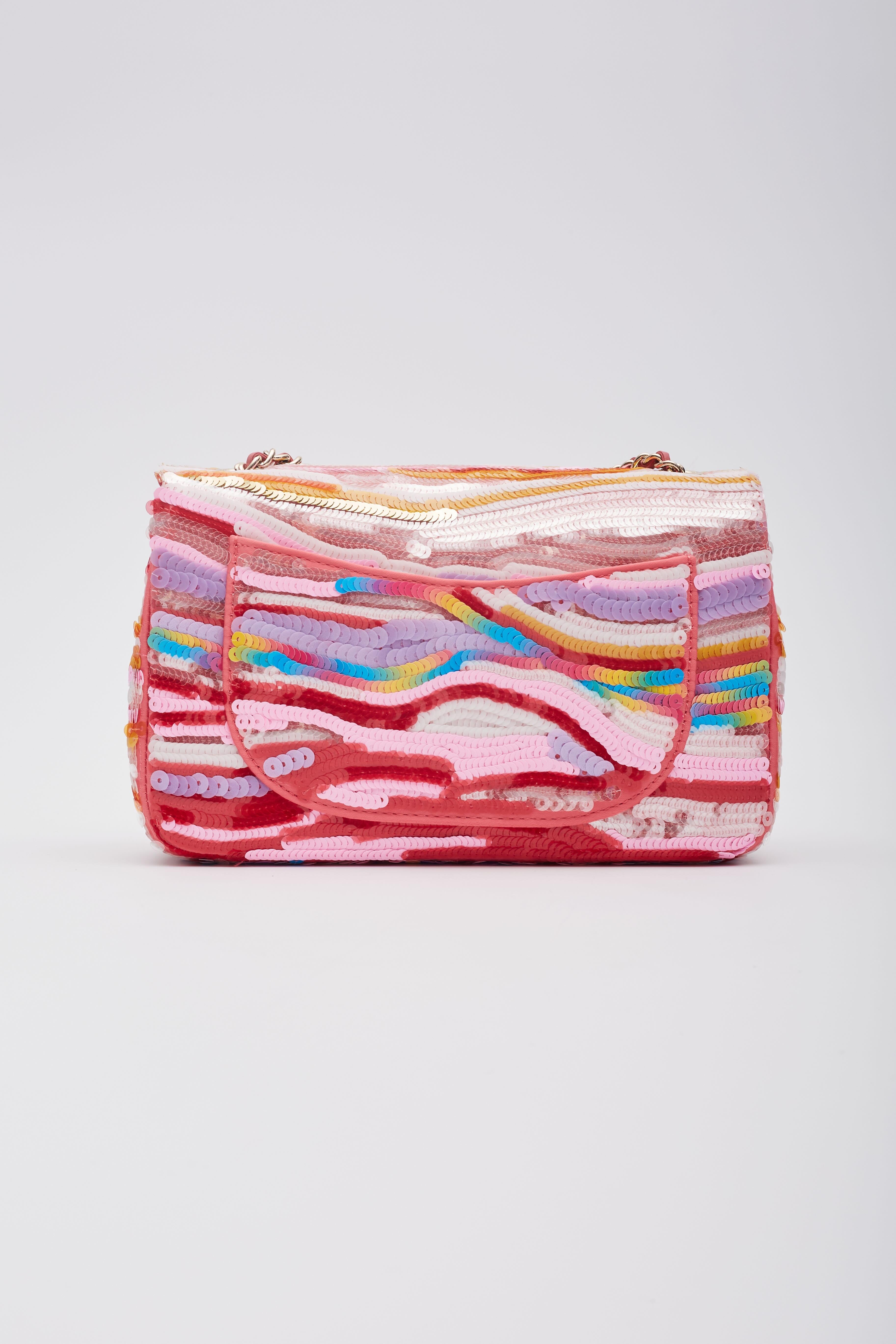 Chanel Flap Symphony Embroidered Satin Small Flap Bag Pink In Excellent Condition In Montreal, Quebec