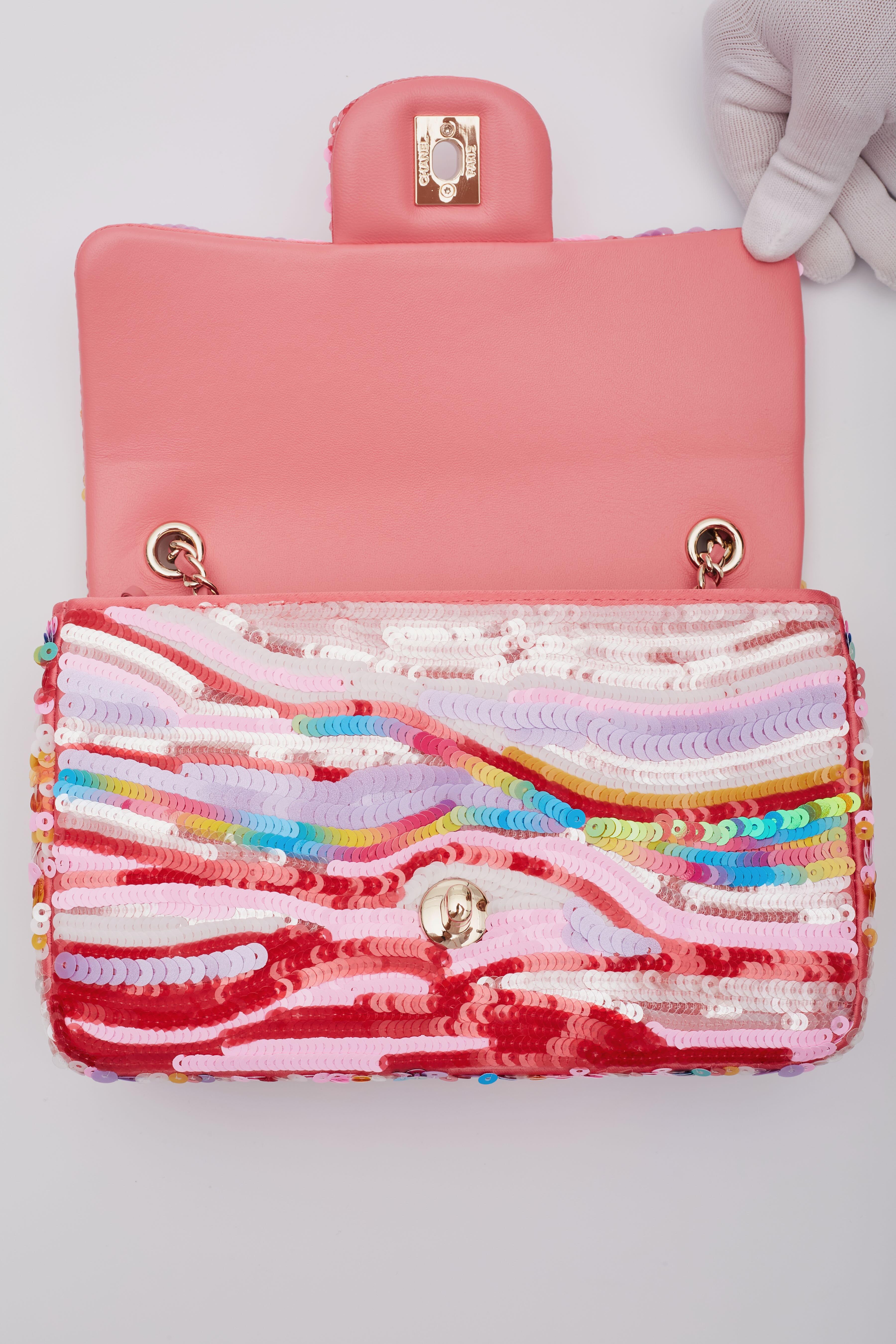 Chanel Flap Symphony Embroidered Satin Small Flap Bag Pink 2