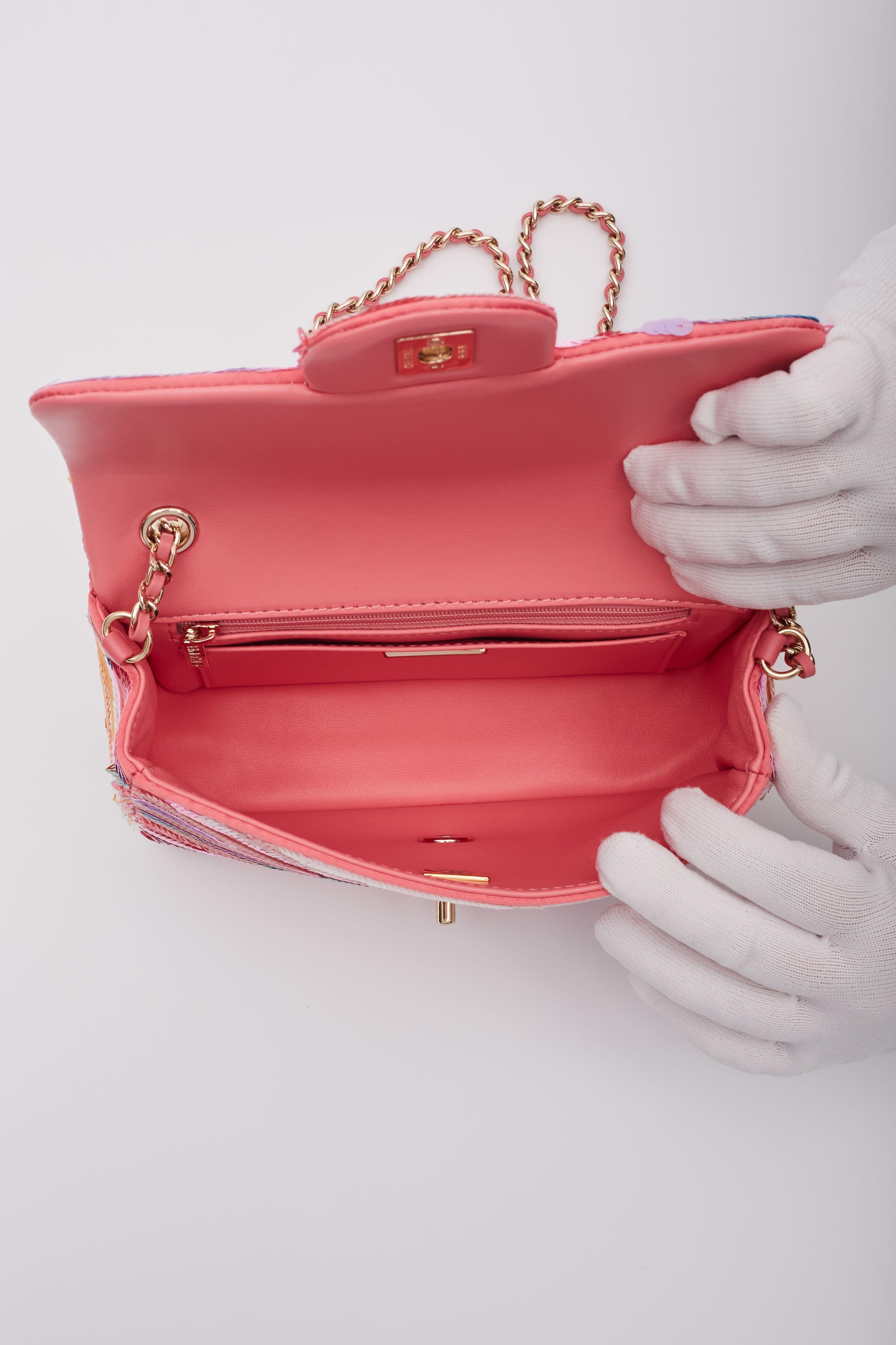 Chanel Flap Symphony Embroidered Satin Small Flap Bag Pink 3