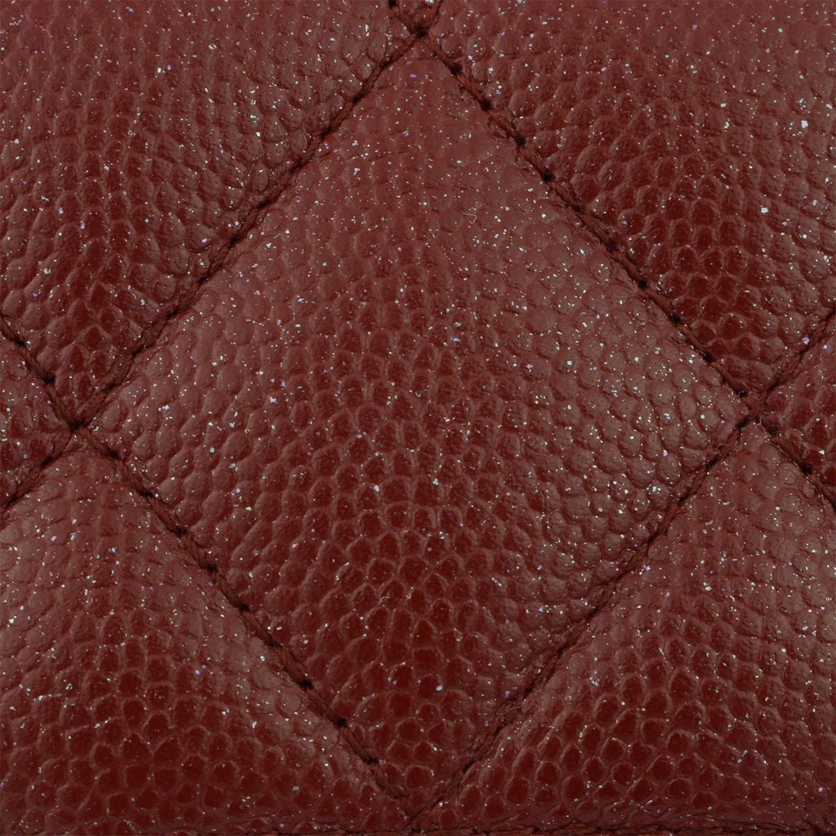 CHANEL Flap Wallet Burgundy Caviar Iridescent with Brushed Gold Hardware 2018 In New Condition In Huddersfield, GB