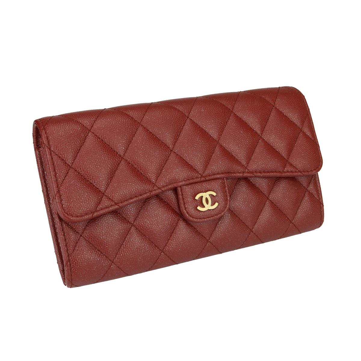 Women's or Men's CHANEL Flap Wallet Burgundy Caviar Iridescent with Brushed Gold Hardware 2018