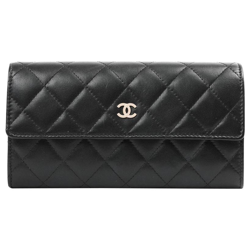 CHANEL Flap Wallet In Black Quilted Leather