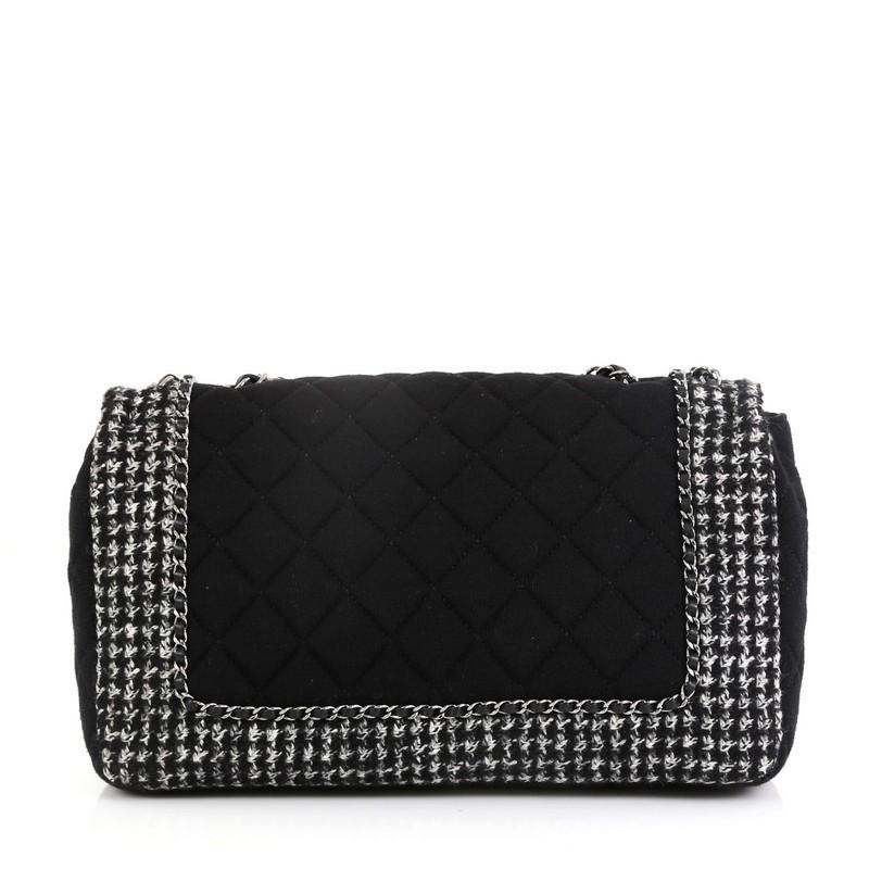 Black Chanel Flap with Chain Bag Quilted Tweed and Jersey Jumbo