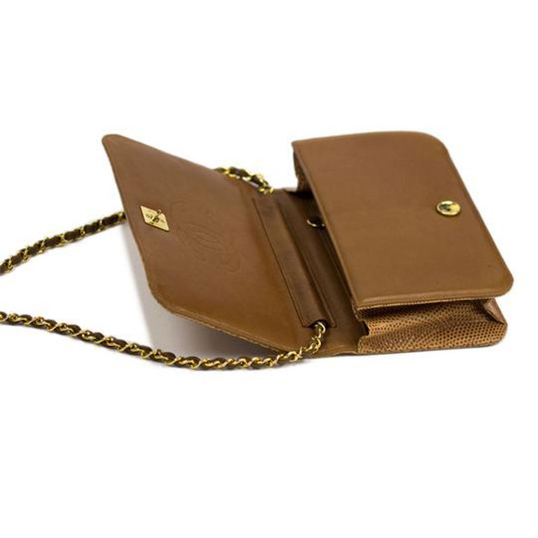 Women's or Men's Chanel 80's Flap w Top Handle Clutch Exotic Convertible Caramel Lizard Skin Bag For Sale