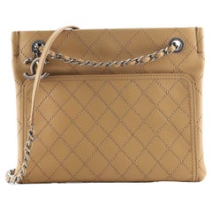 Chanel Flat Front Pocket CC Charm Tote Stitched Leather Medium