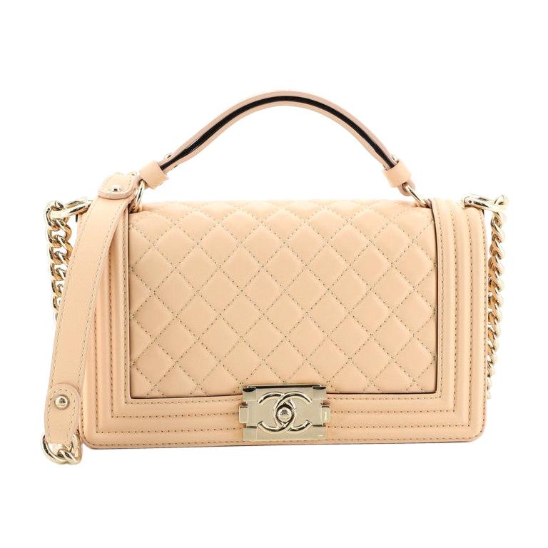 CHANEL New Medium Boy Iridescent Rose Gold Calfskin Antique Gold