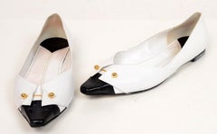 Chanel Flats Tuxedo Collar With Gold CC Barbell Stays, White and Black Leather