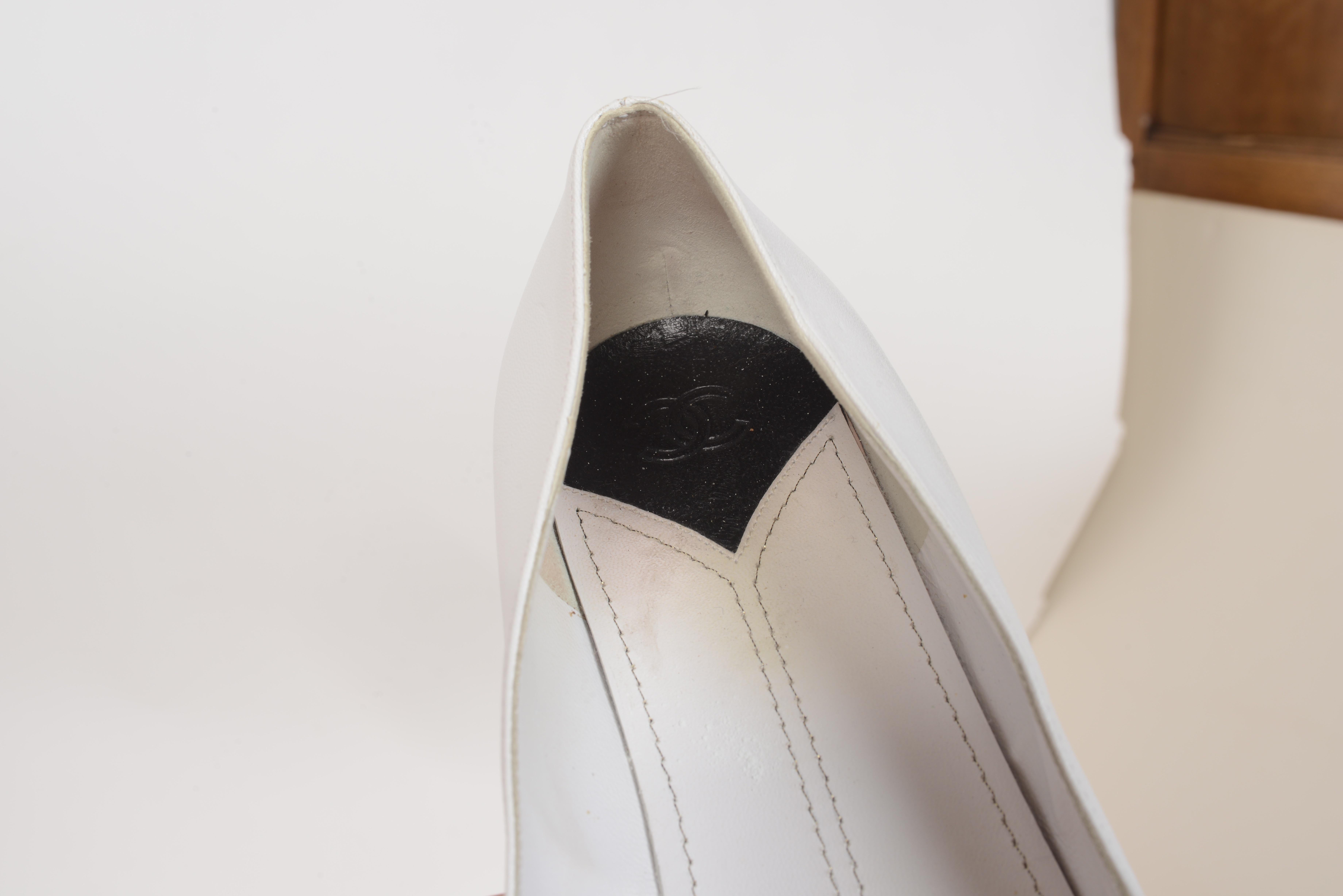Beige Chanel Flats Tuxedo Collar With Gold CC Barbell Stays, White and Black Leather