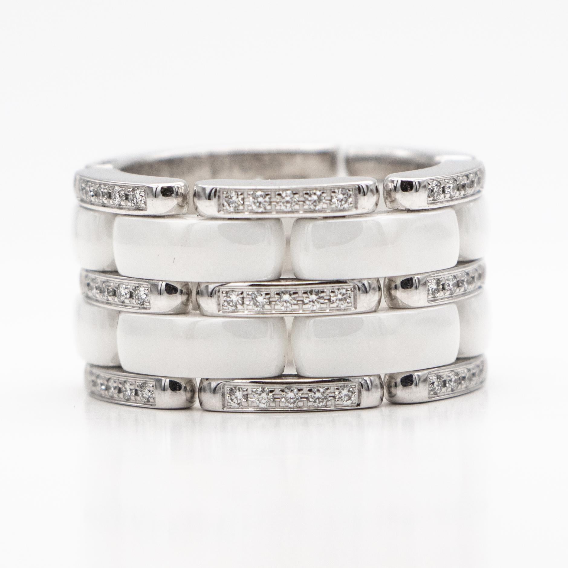 Chanel Flexible Ultra Ring Weiß Keramik & Diamanten Große Version 18 Karat Gold (Moderne)