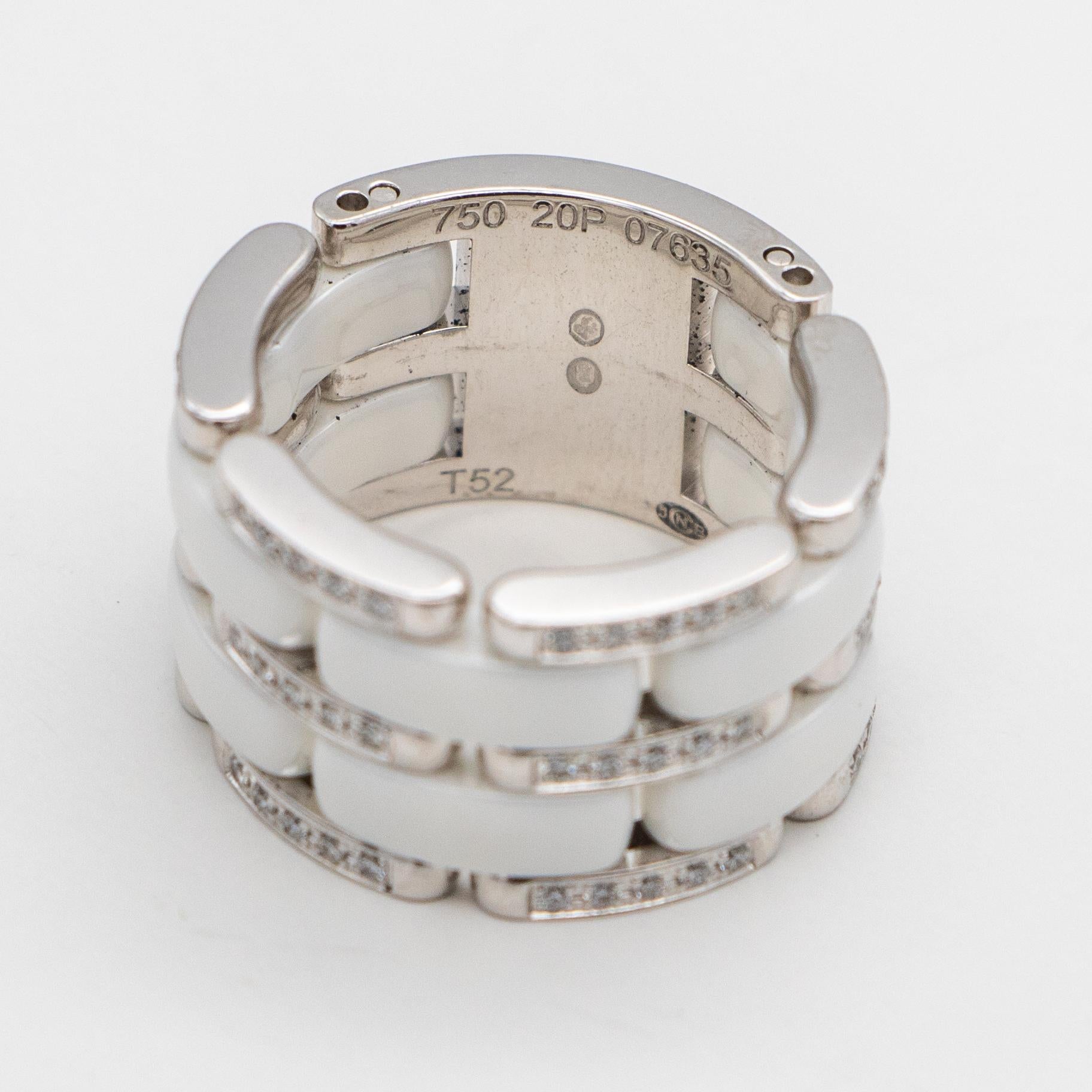 Chanel Flexible Ultra Ring Weiß Keramik & Diamanten Große Version 18 Karat Gold (Rundschliff)