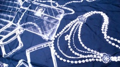 Chanel "Flight Now Boarding" Bleu Marine & Blanc X-Ray Print Silk Scarf