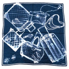 Chanel "Flight Now Boarding" Bleu Marine & Blanc X-Ray Print Silk Scarf