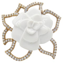 Chanel Flor De Camilia 18 Karat Yellow Gold and Ceramic Brooch