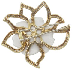 Chanel Flor De Camilia 18 Karat Yellow Gold and Ceramic Brooch
