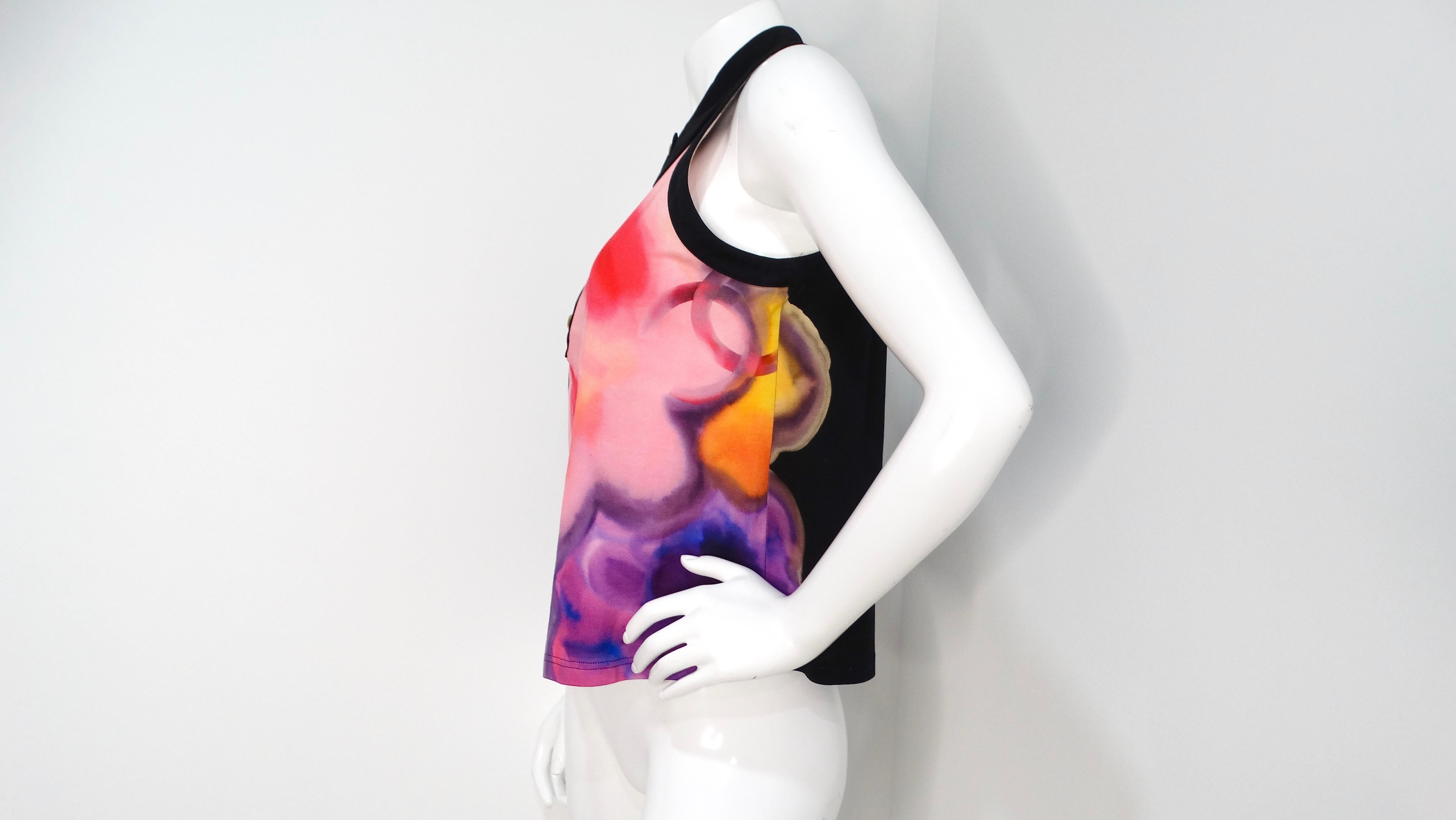 Chanel Floral CC Print Cotton Sleeveless Button-Down Top In Good Condition For Sale In Scottsdale, AZ