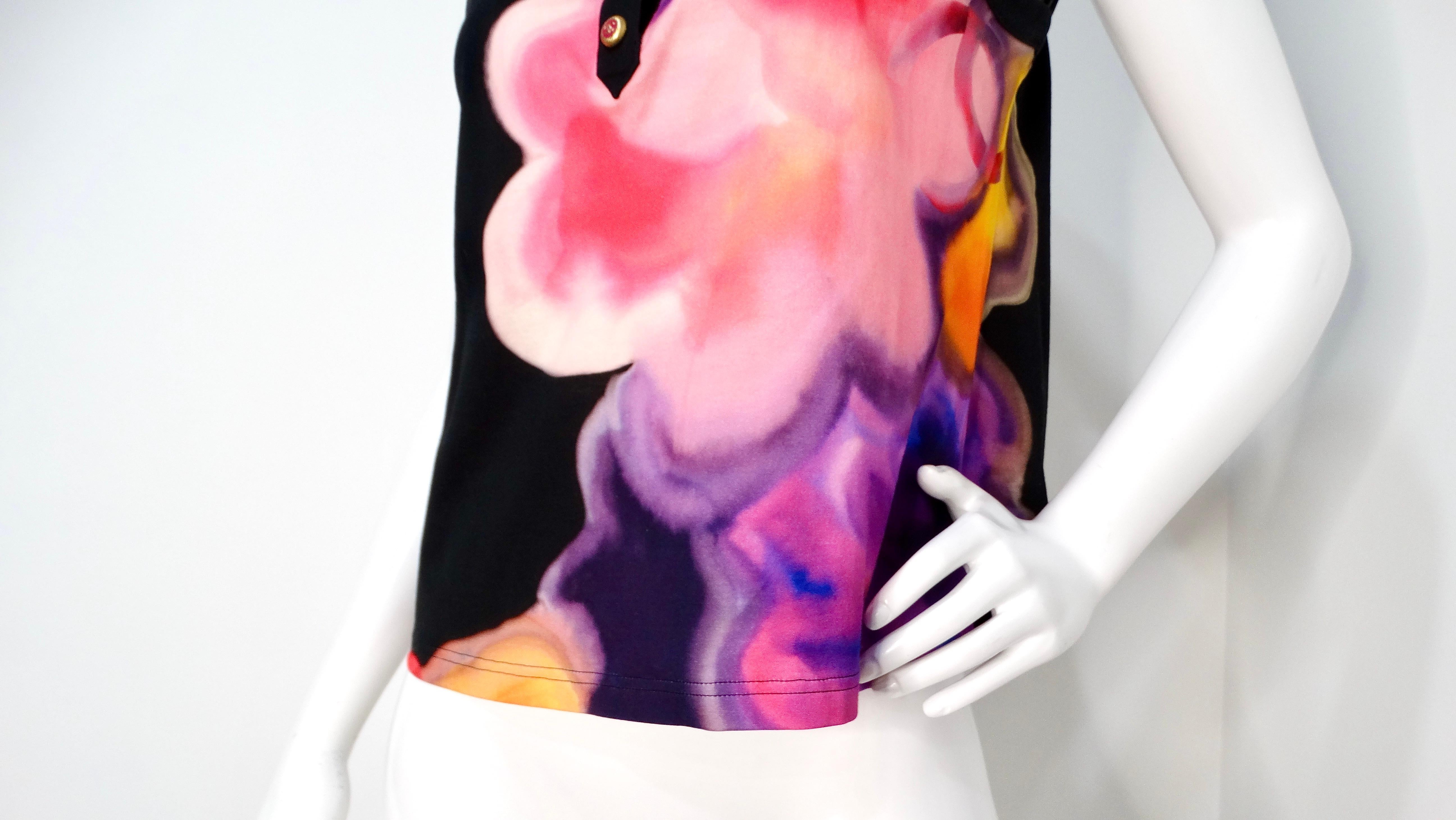 Women's Chanel Floral CC Print Cotton Sleeveless Button-Down Top For Sale