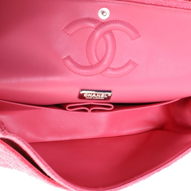 Pink Chanel Flower Applique Classic Double Flap Bag Quilted Tweed Medium