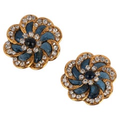 Chanel Flower Clip-On Earrings with Glass Paste