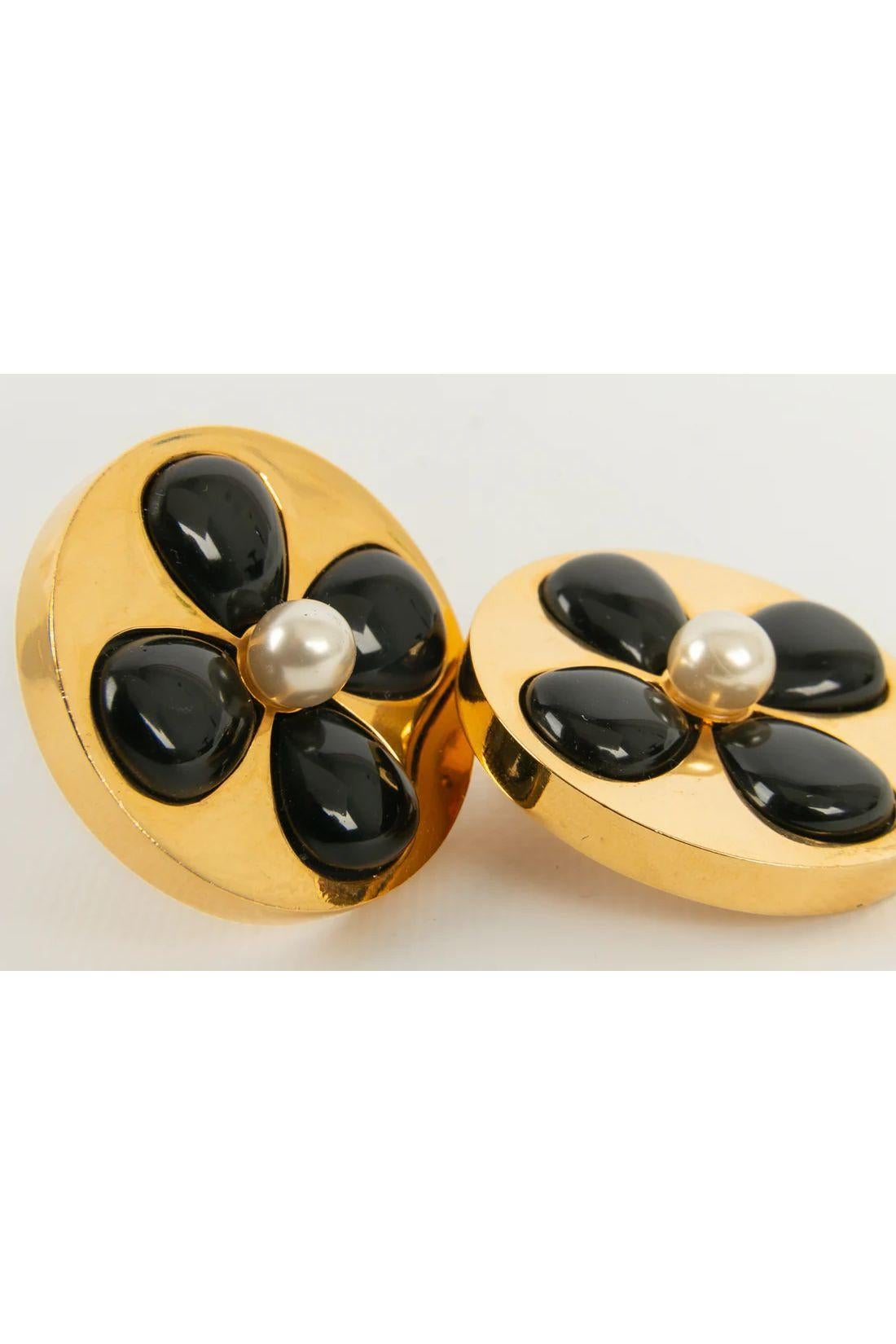 chanel black flower earrings