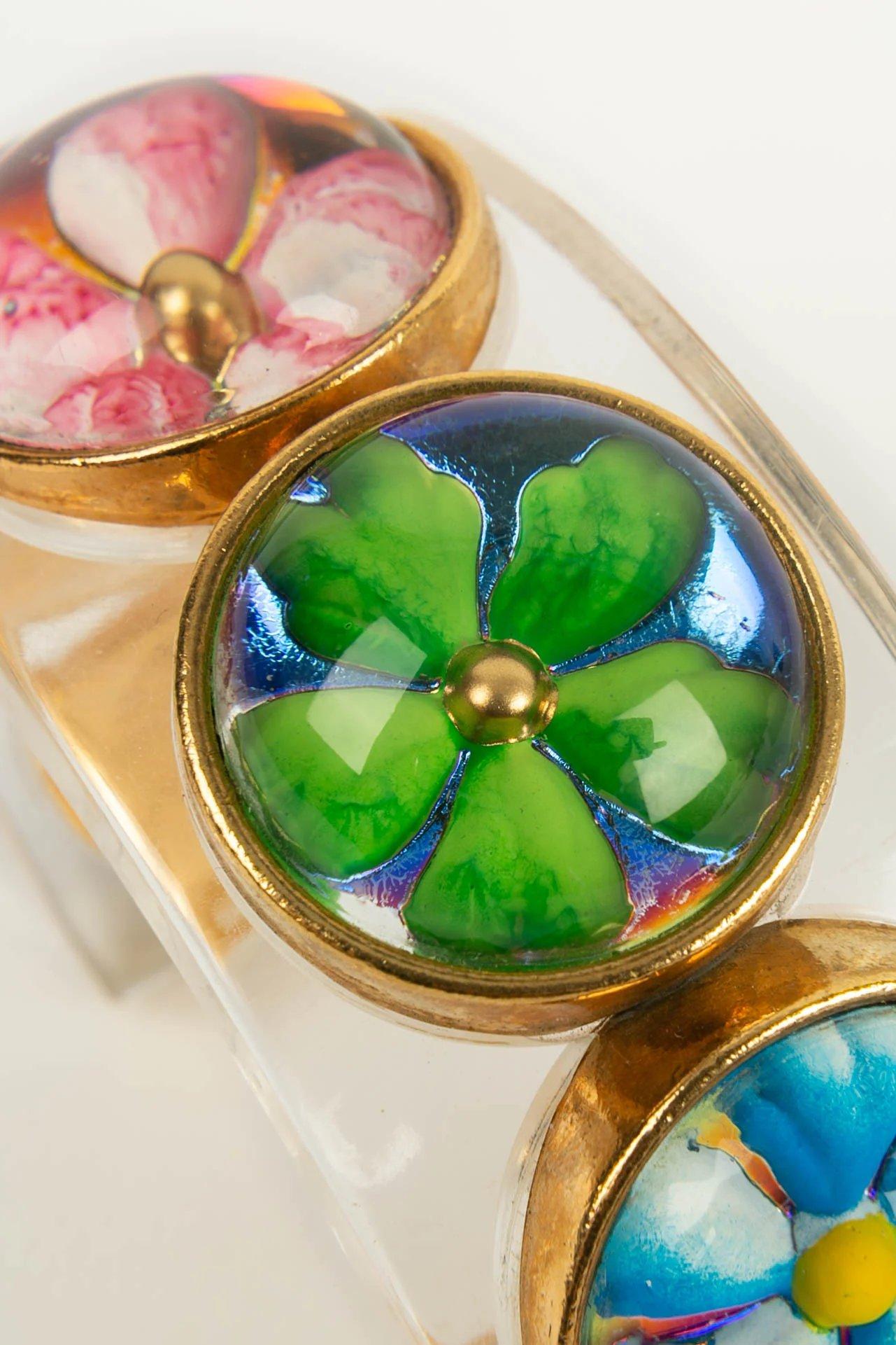Chanel „Flowers“-Armband aus Bakelit, Glaspastell und vergoldetem Metall im Angebot 4