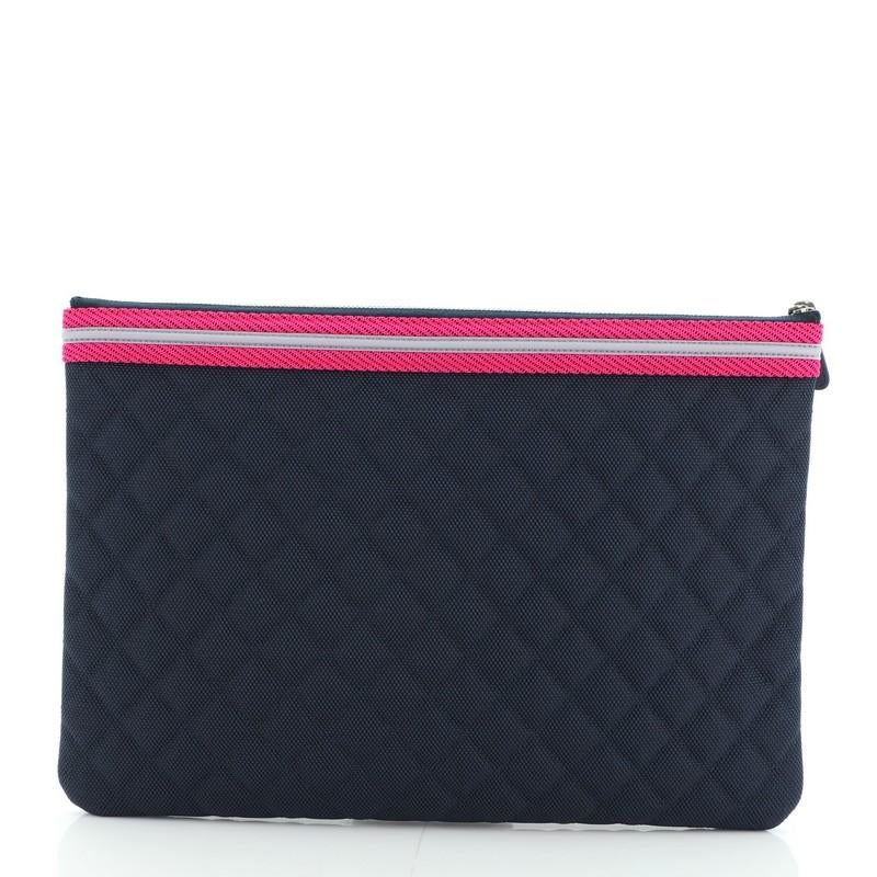Chanel Fluo Boy O Case Clutch Quilted Canvas Large In Good Condition In NY, NY