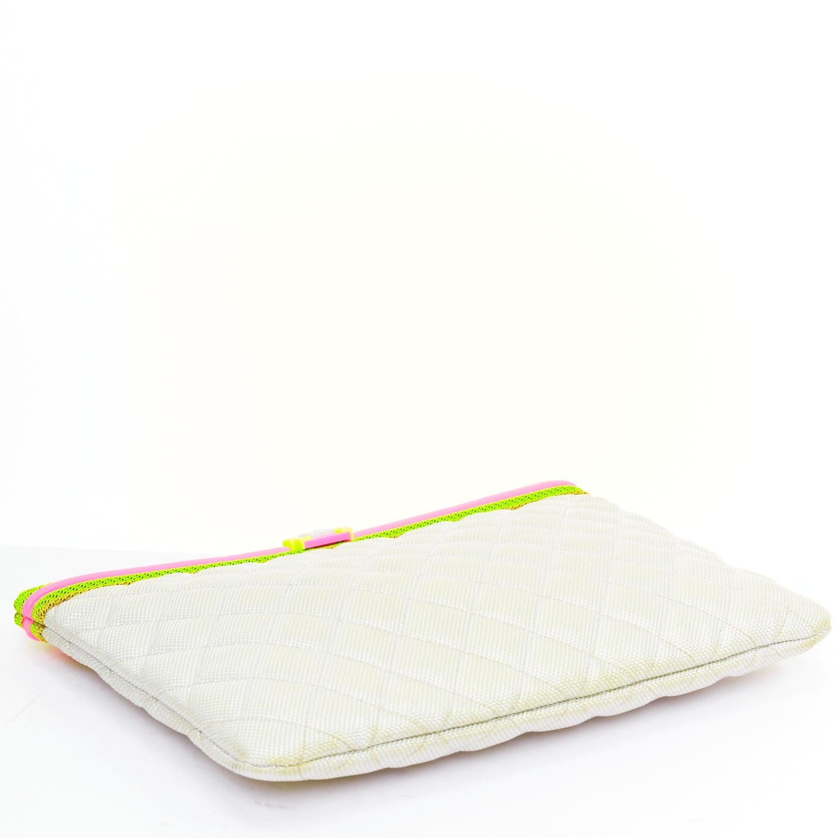 CHANEL Fluo Boy O-Case quilted grey neon pink yellow nylon clutch bag Pour femmes en vente