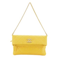 Chanel Fold Over Chain Clutch Quilted Calfskin Small