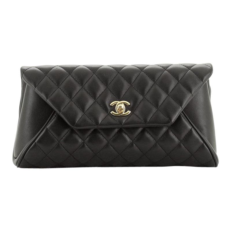 CHANEL Metallic Calfskin Quilted Fold Up Again Clutch Silver