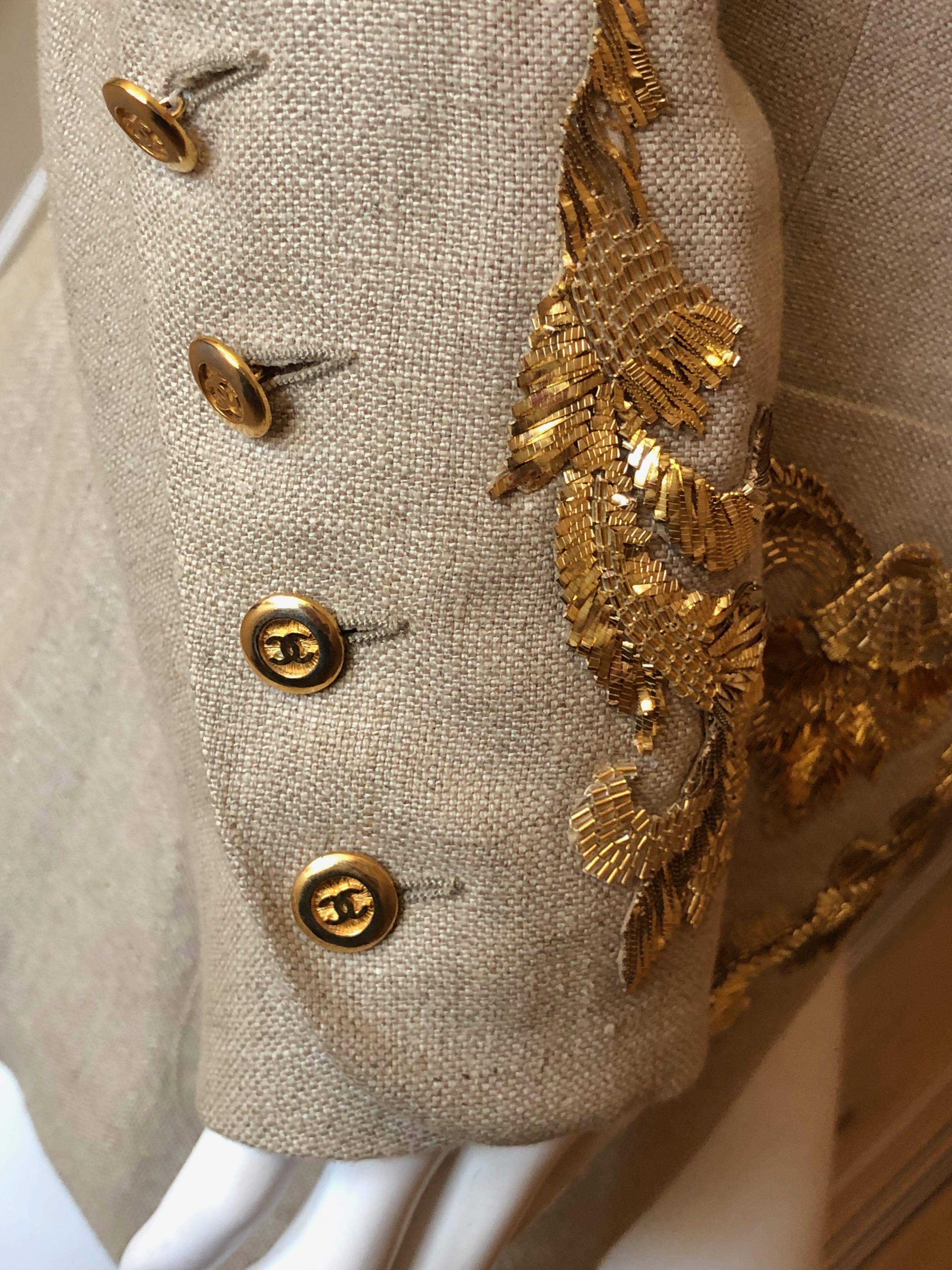 Chanel for Bergdorf Goodman Exquisite Lesage Gold Embellished Linen Jacket 4