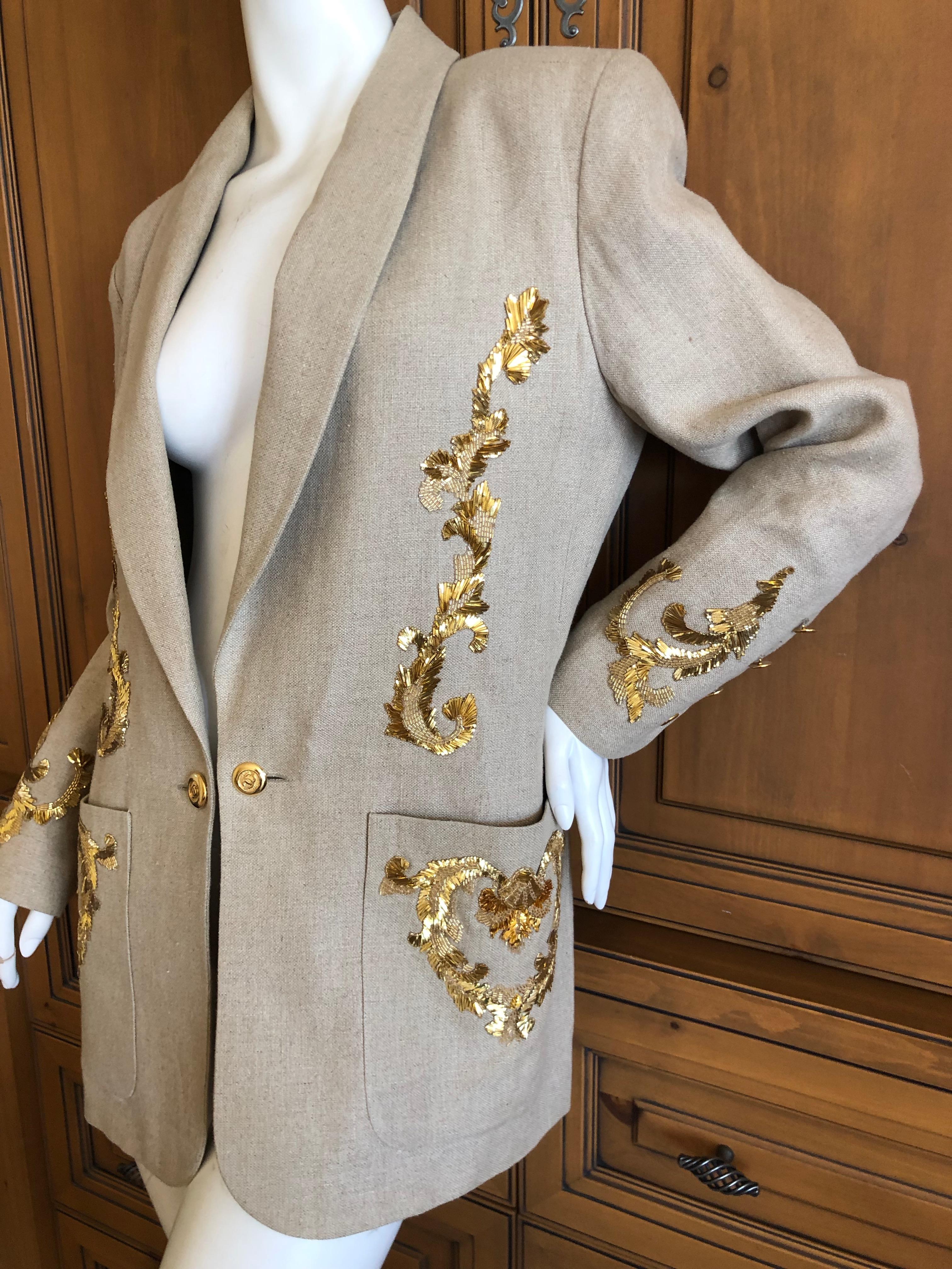 Brown Chanel for Bergdorf Goodman Exquisite Lesage Gold Embellished Linen Jacket