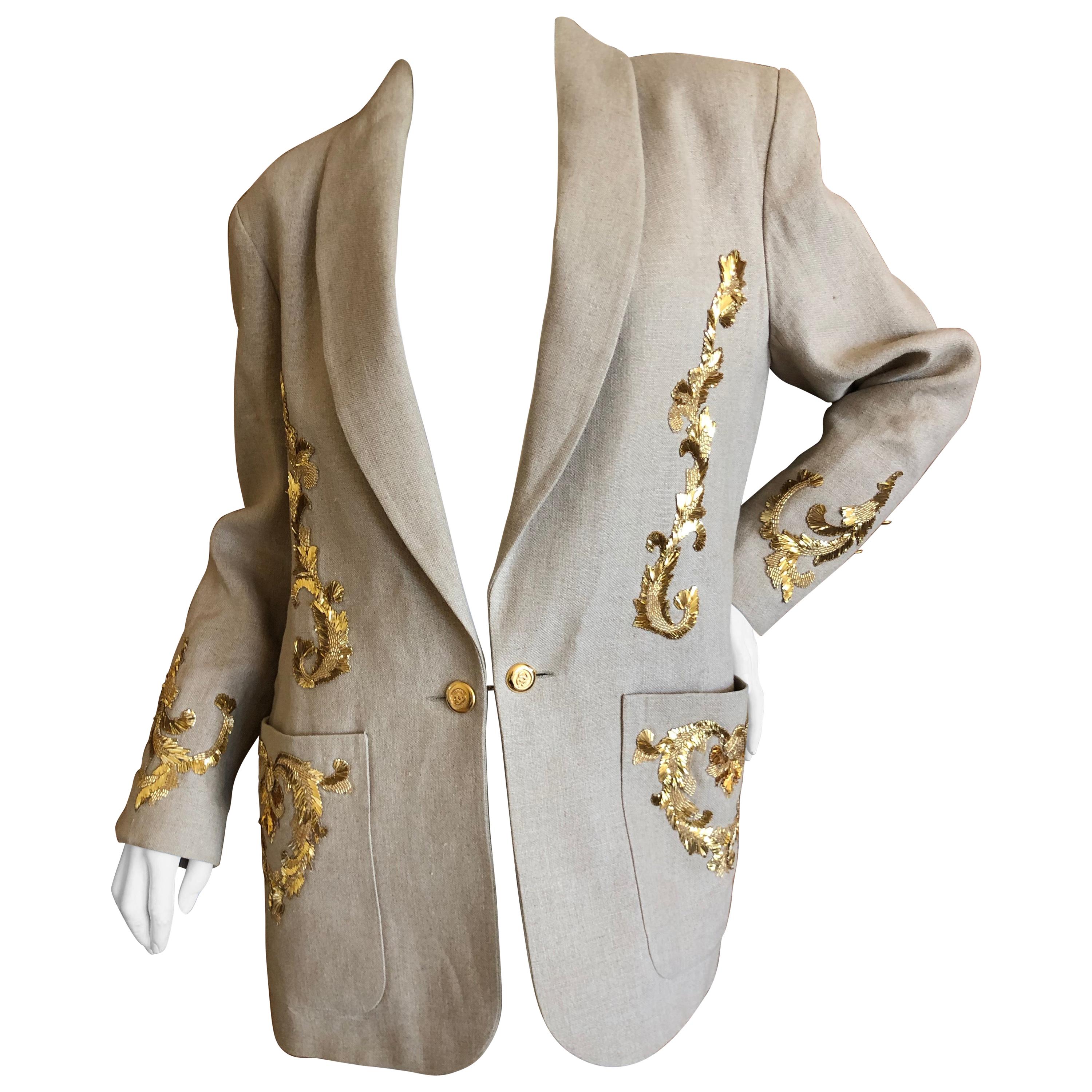 Chanel for Bergdorf Goodman Exquisite Lesage Gold Embellished Linen Jacket