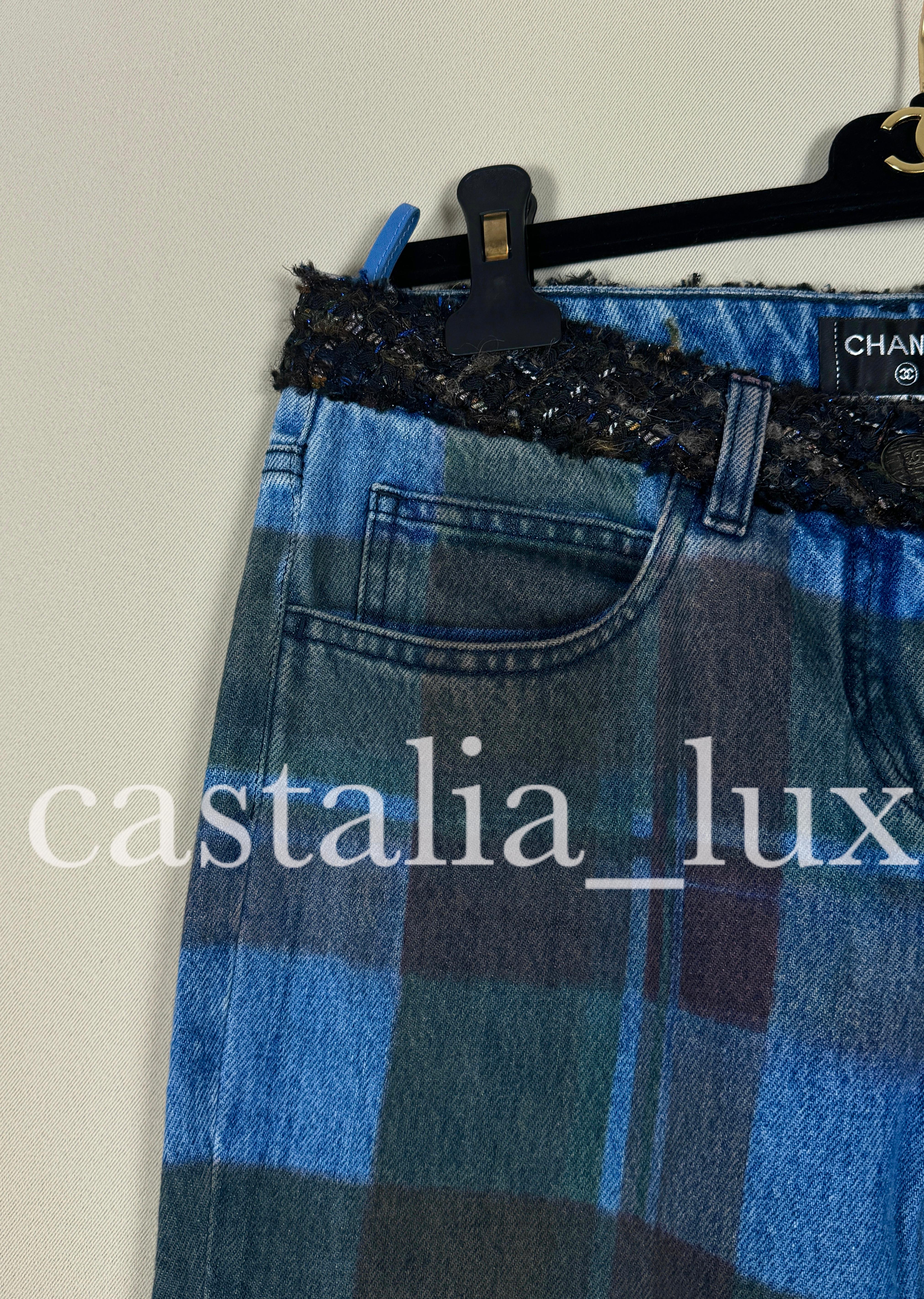 Chanel New Iconic Paris / Edinburgh Runway Tartan Jeans For Sale 7