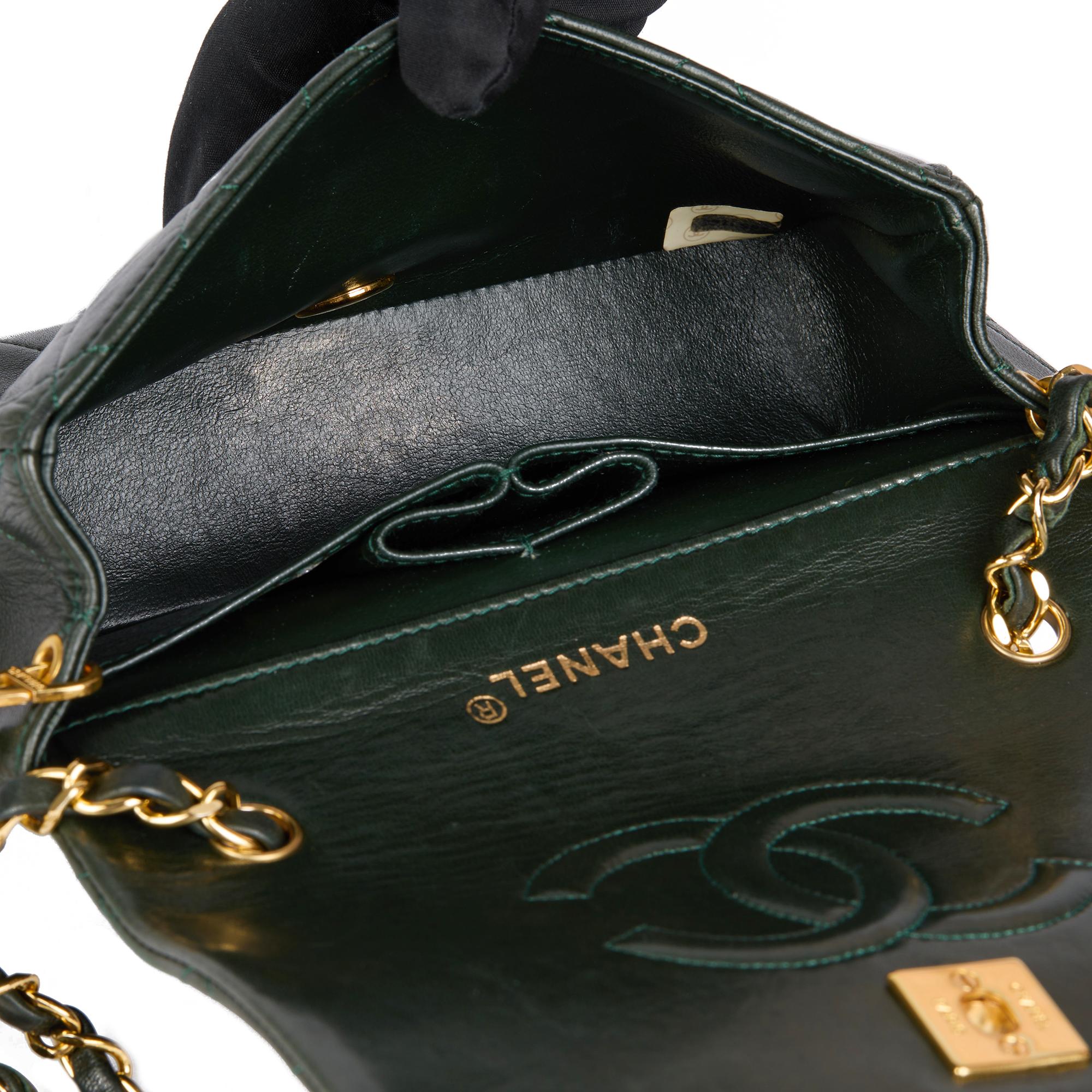 CHANEL Forest Green Quilted Lambskin Vintage Mini Full Flap Bag 4