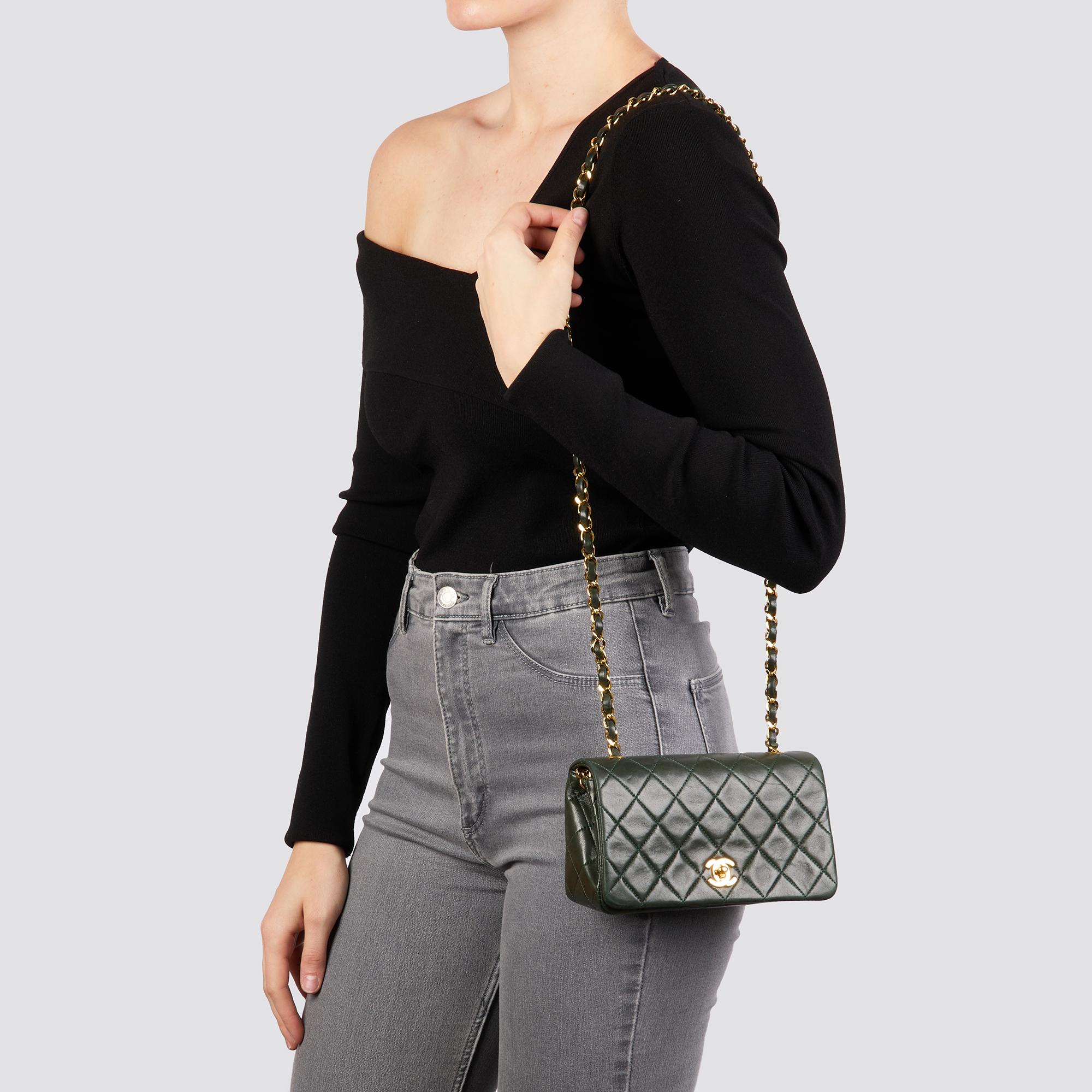 CHANEL Forest Green Quilted Lambskin Vintage Mini Full Flap Bag 6