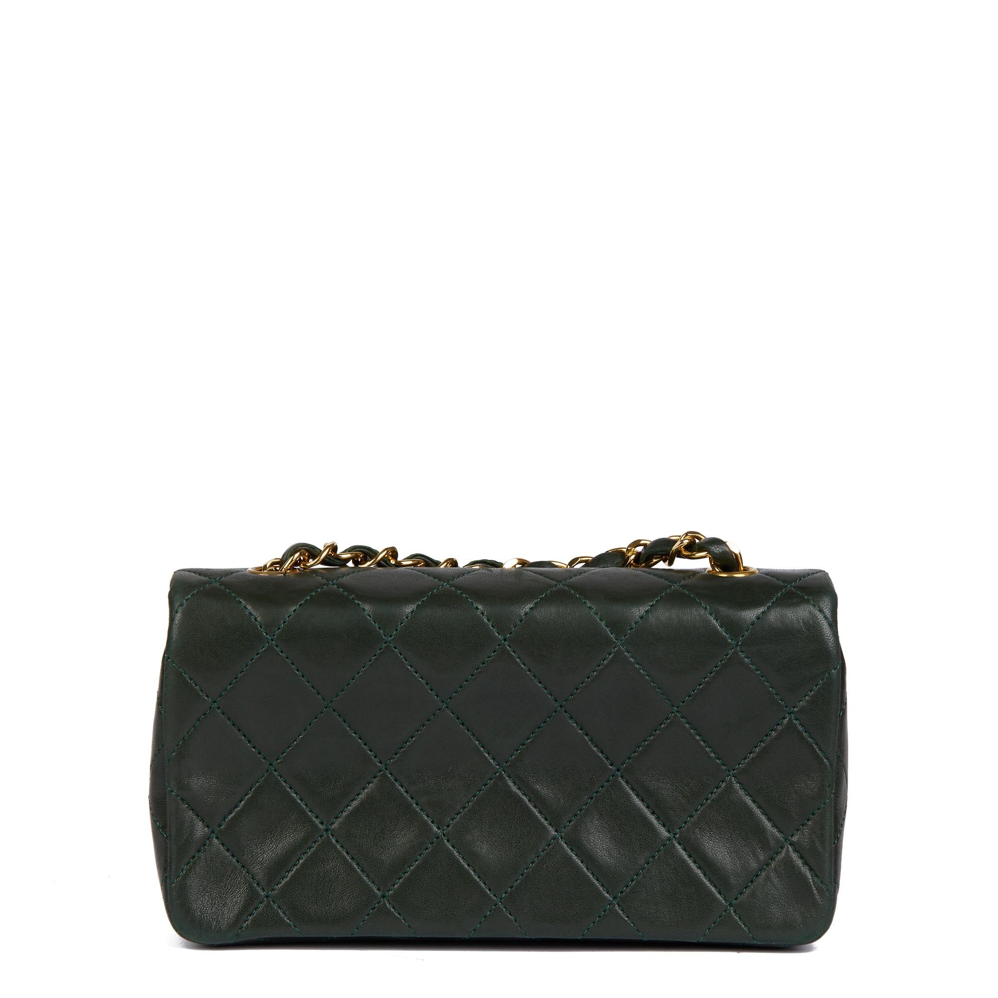 Black CHANEL Forest Green Quilted Lambskin Vintage Mini Full Flap Bag