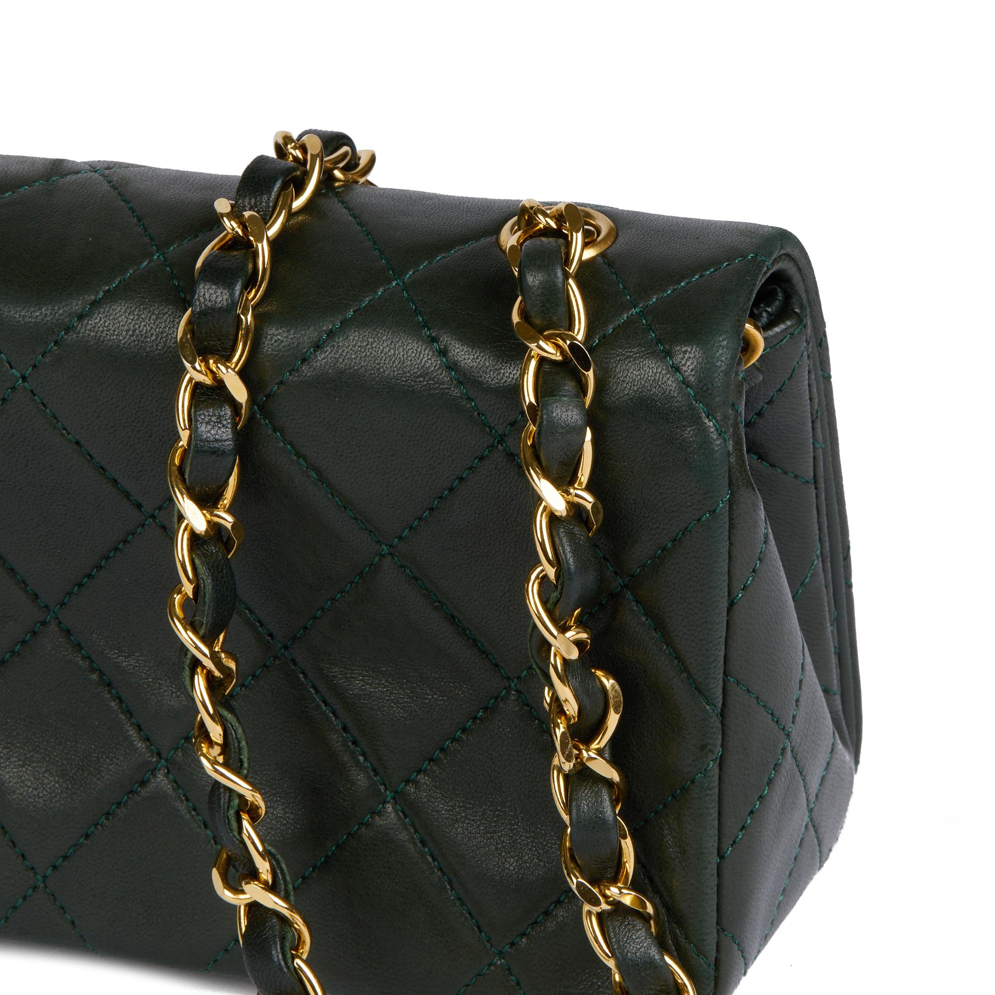 CHANEL Forest Green Quilted Lambskin Vintage Mini Full Flap Bag 1