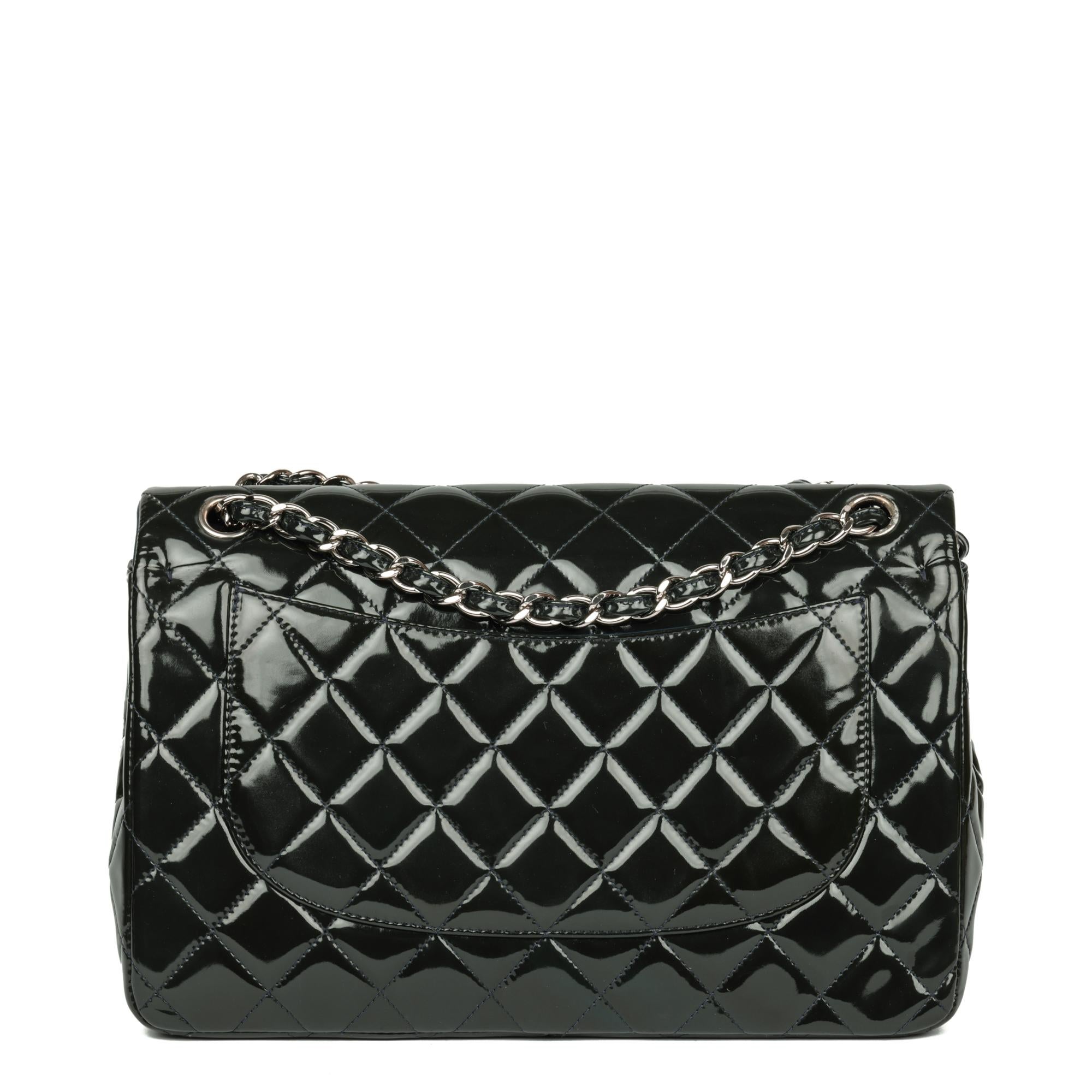 Women's CHANEL Forest Green Quilted Patent Leather Verso Classic Double Flap Bag