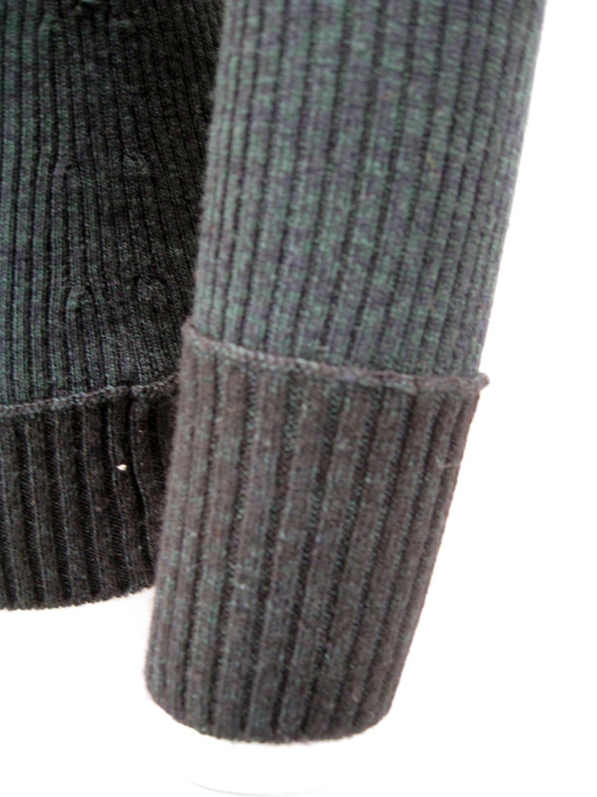 Black Chanel Forest Green Ribbed Knit Sweater with Tweed Epaulettes