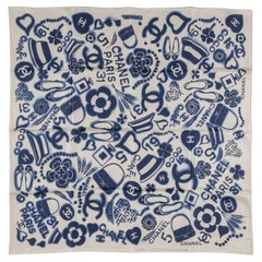 Chanel Foulard Blanco Azul Scarf New