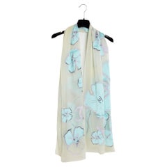 Chanel Foulard Etole Soie Maxi CC Camelia sky blue Silk Stole Scarf Shawl