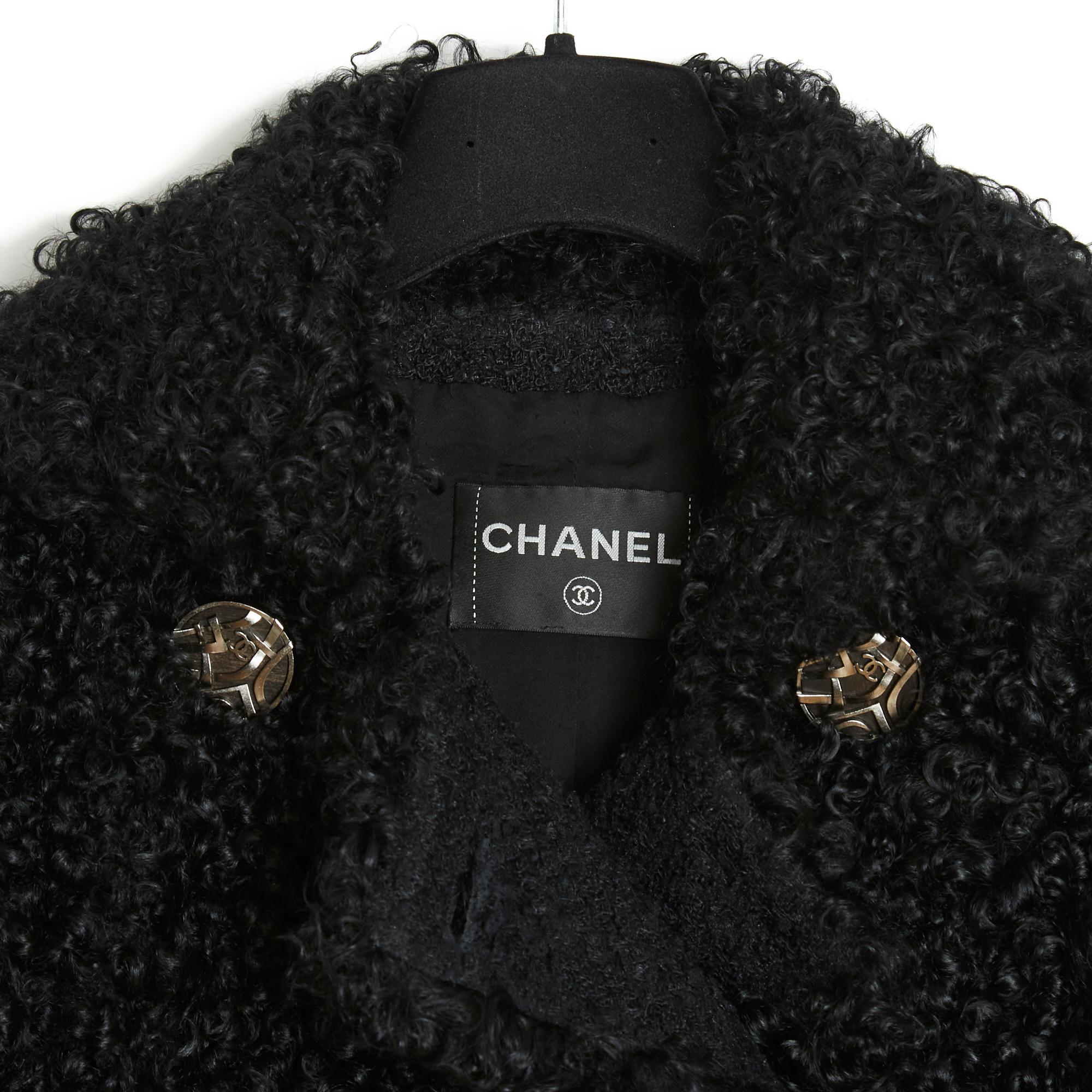 Chanel FR36 Black Shearling Pea Coat Jacket 1