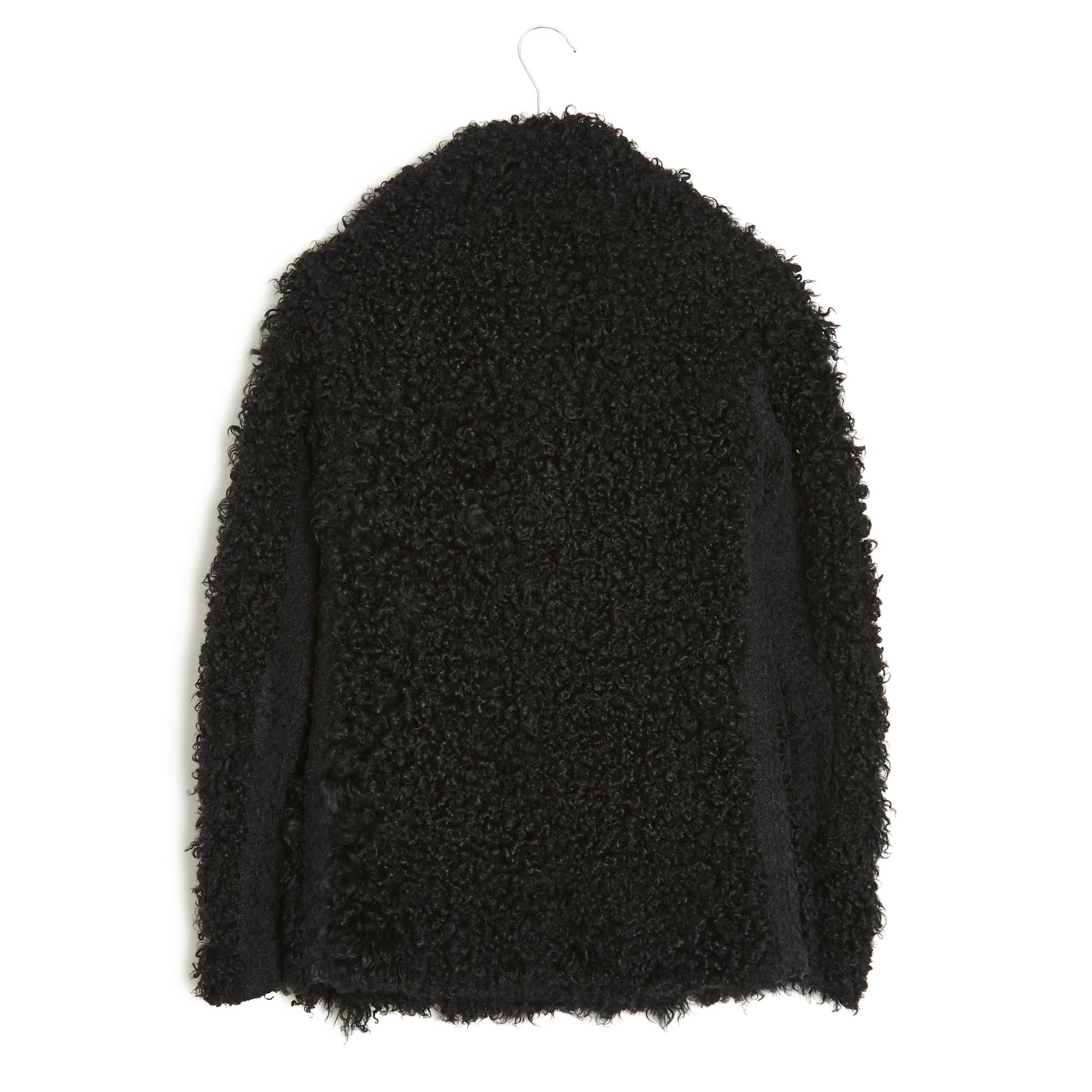 Chanel FR36 Black Shearling Pea Coat Jacket 2