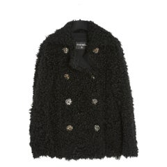 Chanel FR36 Black Shearling Pea Coat Jacket