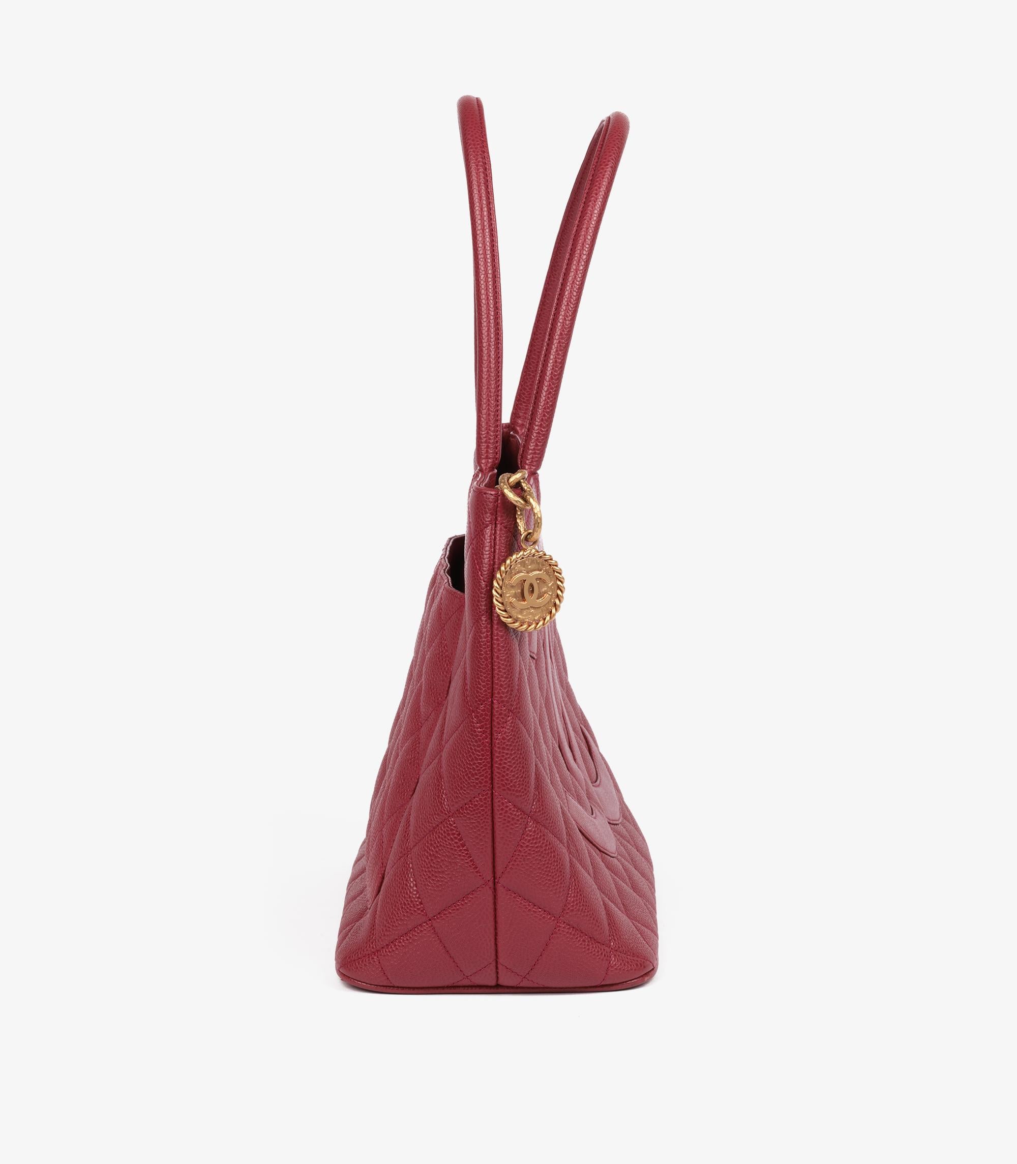 Chanel Framboise Acolchado Piel Caviar Medallón Vintage Tote Marrón