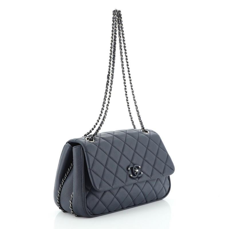Black Chanel Frame in Chain Flap Bag Quilted Calfskin Medium