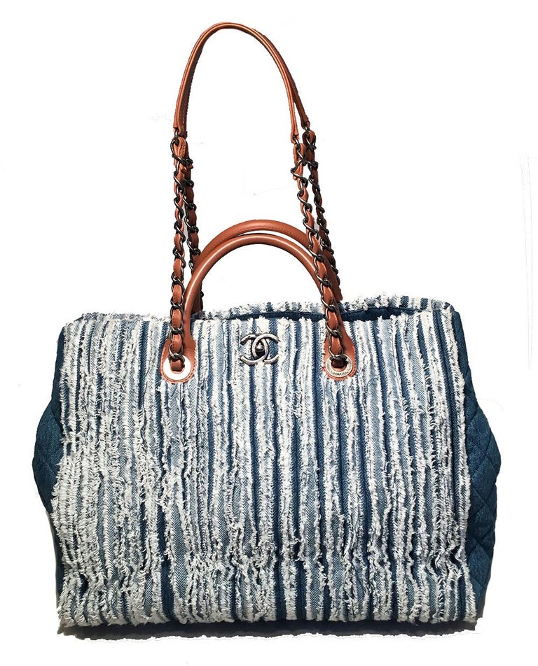Chanel Frayed Denim Shopper Tote Shoulder Bag For Sale at 1stDibs